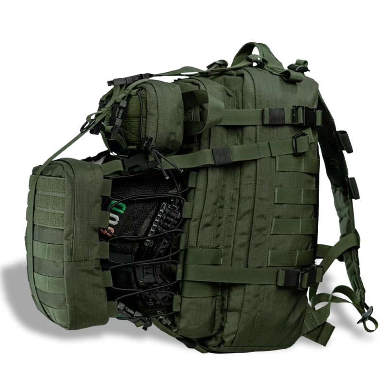tactical backpack with helmet pouch