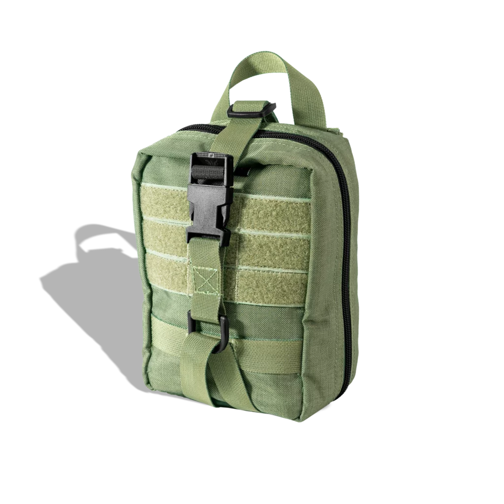 midi med pouch_green buckled side angle